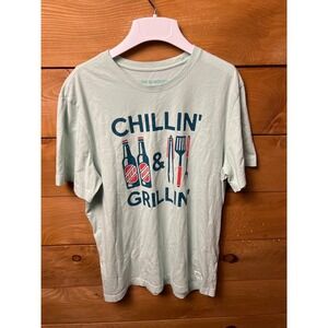 Life is Good Chillin Grillin Beer BBQ Graphic T Shirt Mens Larg Light Blue Party